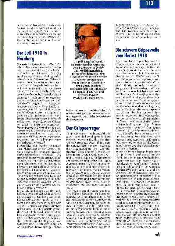 Vorschauseite 2: Die Pflegenden waren doppelt betroffen Die Grippeepidemie im Jahre 1918