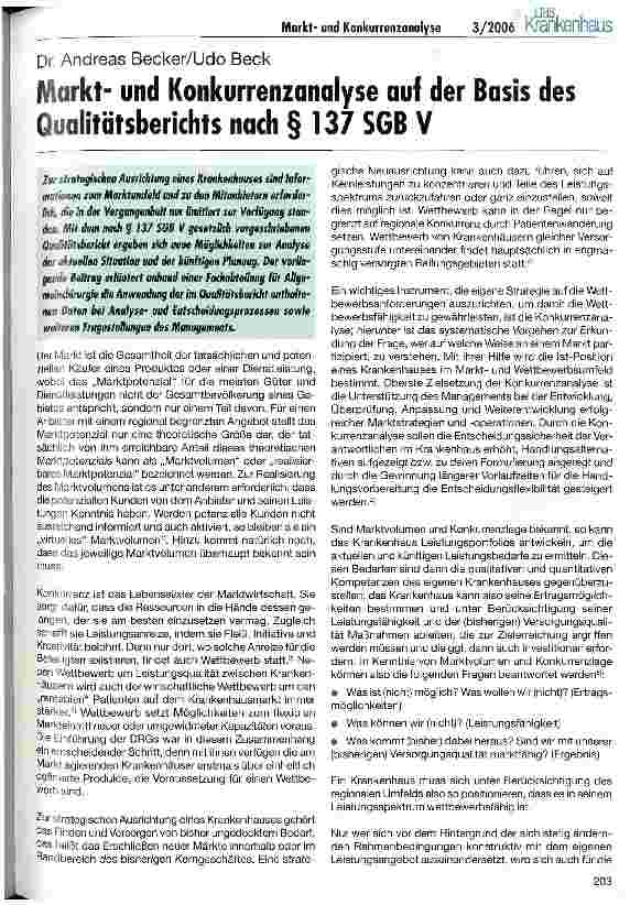 Vorschauseite 1: Marktund Konkurrenzanalyse auf der Basis des Qualitätsberichts nach § 137 SGB Y