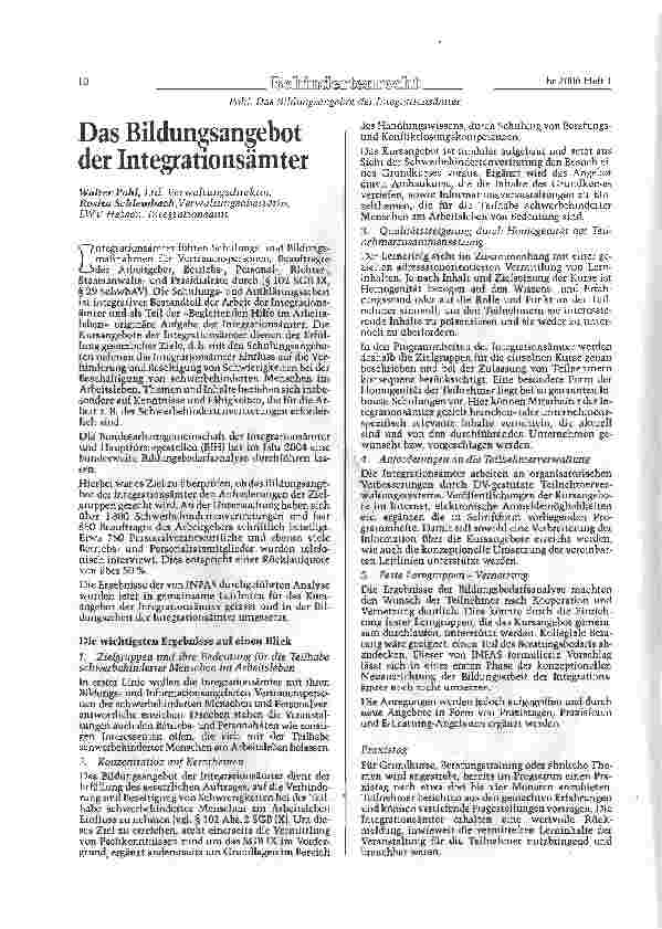 Vorschauseite 1: Das Bildungsangebot der Integrationsämter