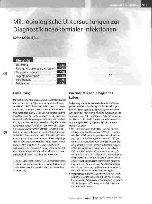 Vorschauseite 1: Mikrobiologische Untersuchungen zur Diagnostik nosokomialer Infektionen