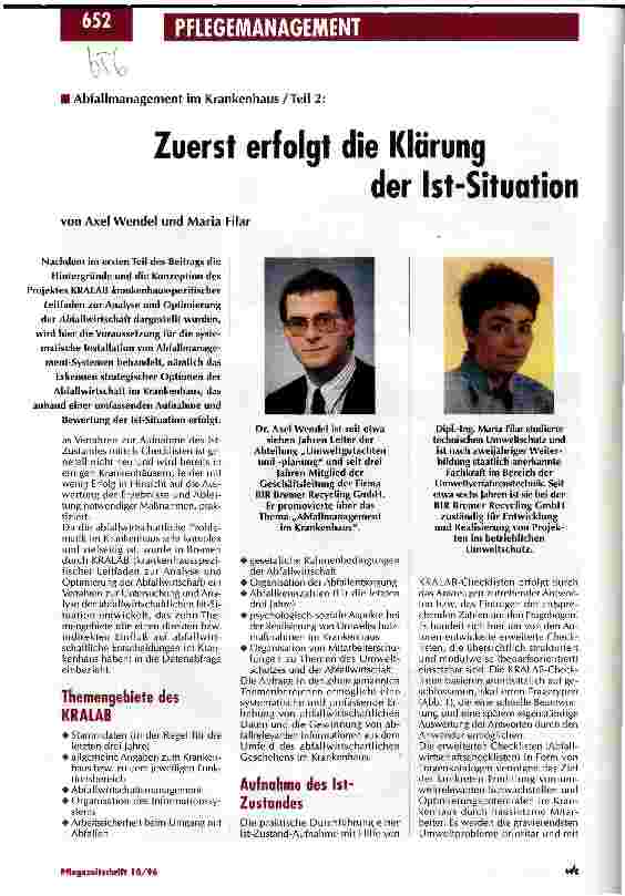 Vorschauseite 1: Zuerst erfolgt die Klärung der Ist-Situation Abfallmanagement im Krankenhaus / Teil 2