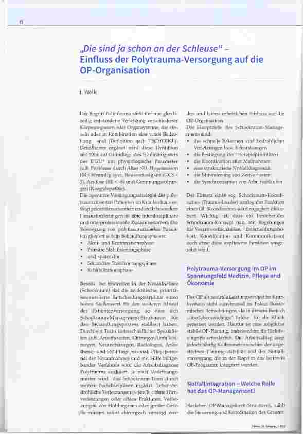 Vorschauseite 1: Die sind ja schon an der Schleuse“ - Einfluss der Polytrauma-Versorgung auf die OP-Organisation