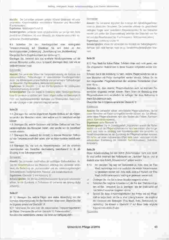 Vorschauseite 3: Arbeitsvorschläge zum Thema „Vitalzeichen“ Kommentare und Lösungen