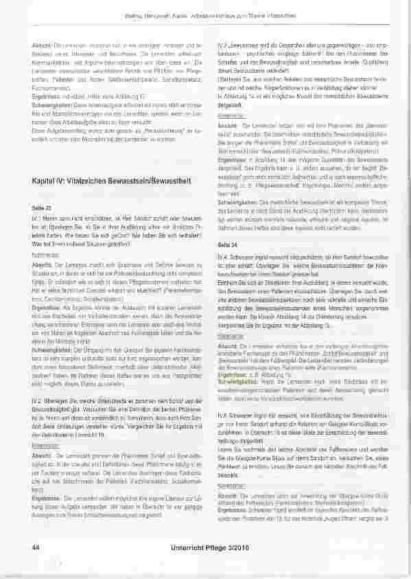 Vorschauseite 4: Arbeitsvorschläge zum Thema „Vitalzeichen“ Kommentare und Lösungen