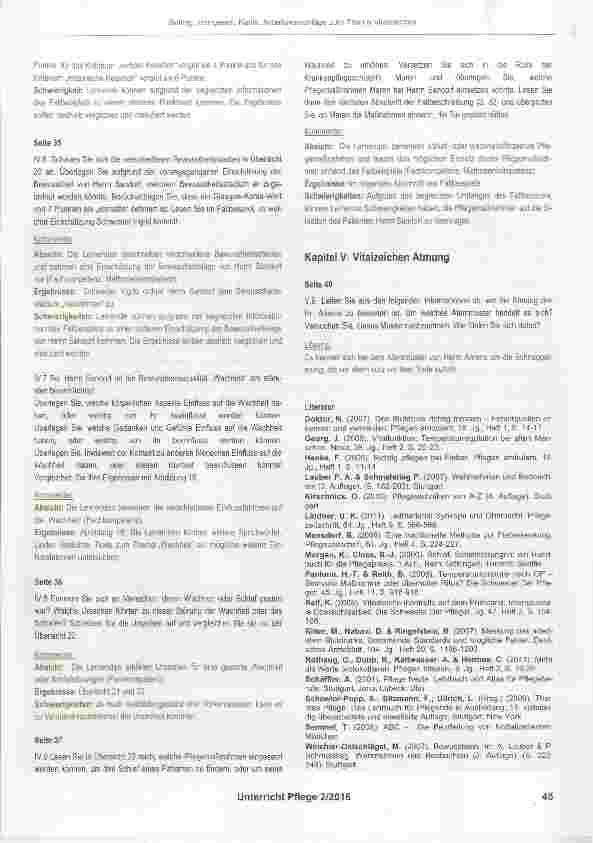 Vorschauseite 5: Arbeitsvorschläge zum Thema „Vitalzeichen“ Kommentare und Lösungen