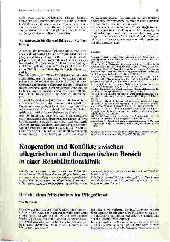 Vorschauseite 1: Kooperation und Konflikte zwischen pflegerischem und therapeutischem Bereich in einer Rehabilitationsklinik
