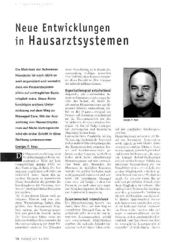 Vorschauseite 1: Neue Entwicklungen in Hausarztsystemen