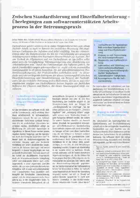 Vorschauseite 1: Zwischen Standardisierung und Einzelfallorientierung - Überlegungen zum softwareunterstützten Arbeitsprozess in der Betreuungspraxis