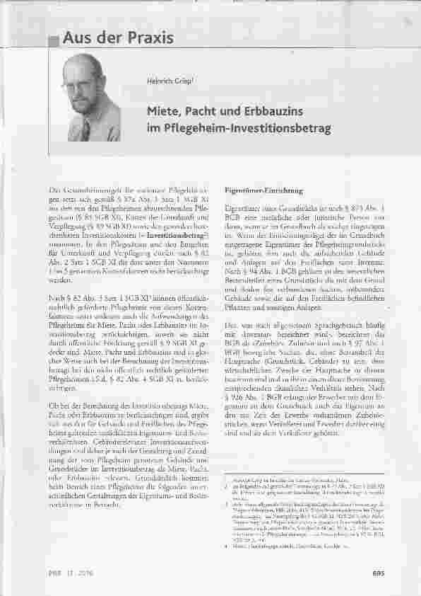 Vorschauseite 1: Miete, Pacht und Erbbauzins im Pflegeheim-Investitionsbetrag