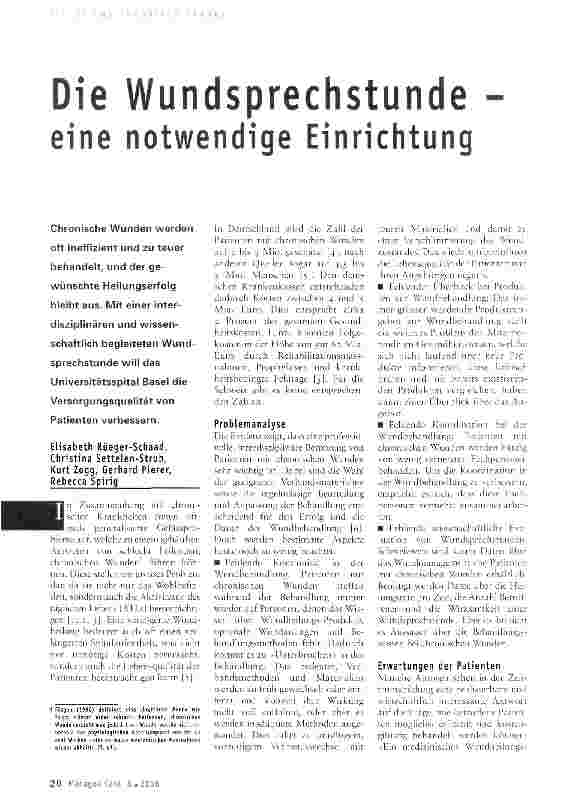 Vorschauseite 1: Die Wundsprechstunde eine notwendige Einrichtung
