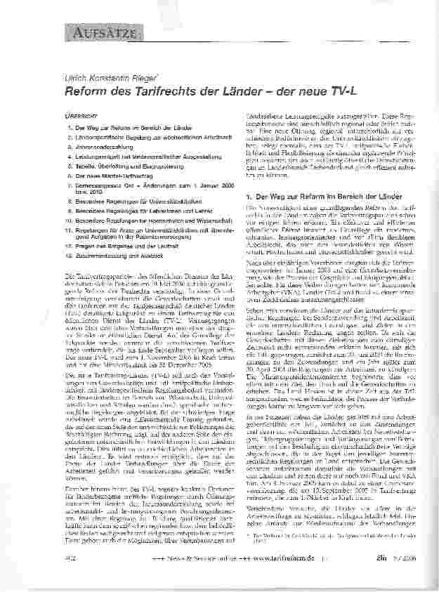 Vorschauseite 1: Reform des Tarif rechts der Länder - der neue TV-L