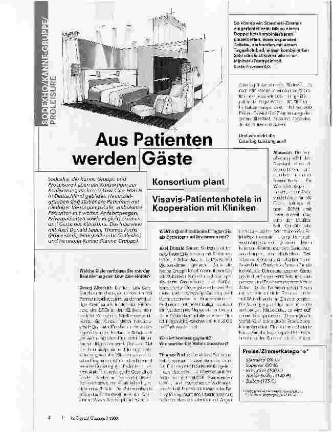 Vorschauseite 1: Aus Patienten werden GästeKonsortium plant Visavis-Patientenhotels in Kooperation mit Kliniken