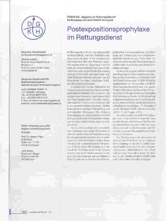 Vorschauseite 1: Postexpositionsprophylaxe im Rettungsdienst