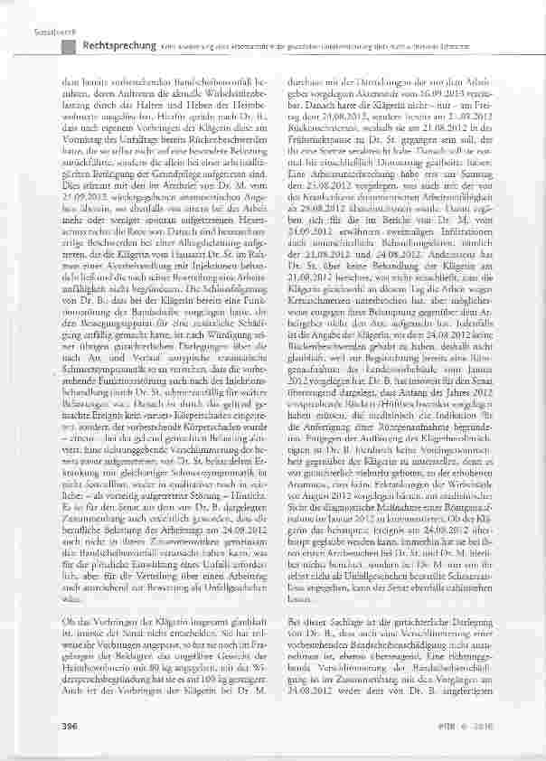 Vorschauseite 6: Keine Anerkennung eines Arbeitsunfalls in der gesetzlichen Unfallversicherung allein durch auftretende Schmerzen