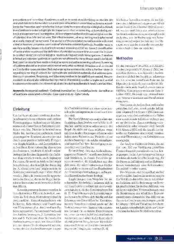 Vorschauseite 2: Die Bedeutung von Screeninguntersuchungen bei nosokomialen Ausbrüchen aus epidemiologischer Perspektive