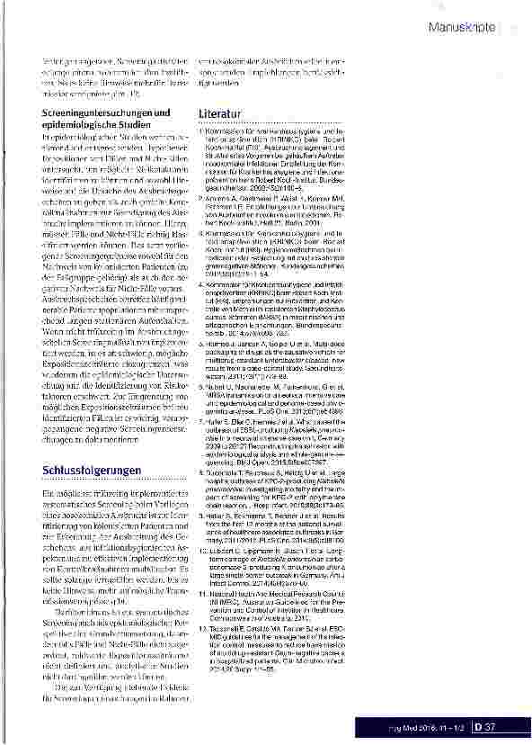 Vorschauseite 6: Die Bedeutung von Screeninguntersuchungen bei nosokomialen Ausbrüchen aus epidemiologischer Perspektive