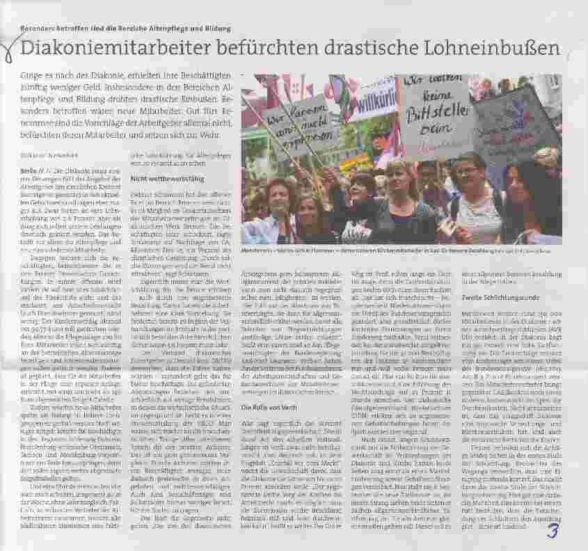 Vorschauseite 1: Diakoniemitarbeiter befürchten drastische Lohneinbußen