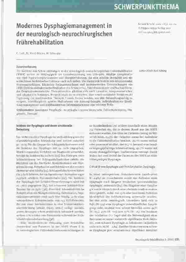 Vorschauseite 1: Modernes Dysphagiemanagement in der neurologisch-neurochirurgischen Frührehabilitation