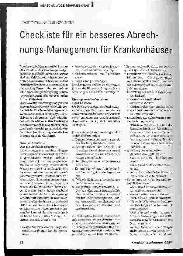 Vorschauseite 1: Checkliste für ein besseres Abrechnungs-Management für Krankenhäuser