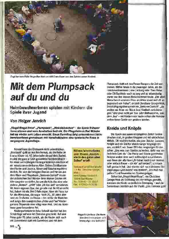 Vorschauseite 1: Mit dem Plupsack auf du und du HeimbewohnerInnen spielen mit Kindern die Spiele ihrer Jugend