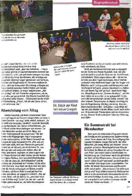 Vorschauseite 2: Mit dem Plupsack auf du und du HeimbewohnerInnen spielen mit Kindern die Spiele ihrer Jugend