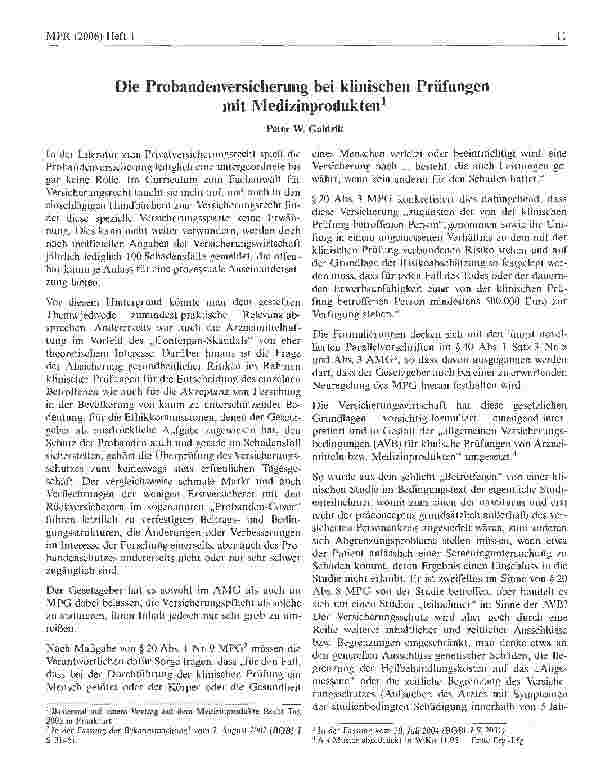 Vorschauseite 1: Die Probandenversicherung bei klinischen Prüfungen mit Medizinprodukten
