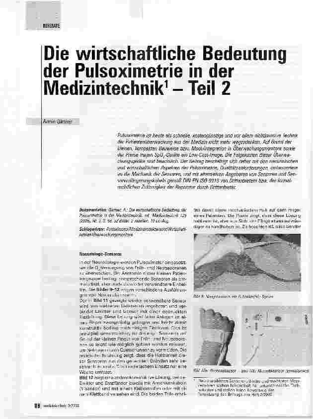 Vorschauseite 1: Die wirtschaftliche Bedeutung der Pulsoximetrie in der Medizintechnik1 - Teil 2