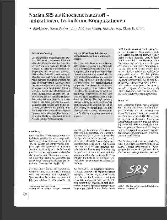 Vorschauseite 1: Norian SRS als Knochenersatzstoff - Indikationen, Technik und Komplikationen