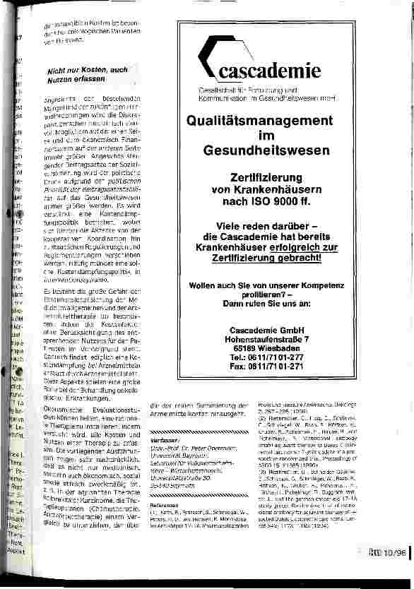 Vorschauseite 4: Eine rationale Therapie erfaßt Kosten und Nutzen - Pharmaökonomie in der Onkologie am Beispiel der adjuvanten Therapie des kolorektalen Karzinoms