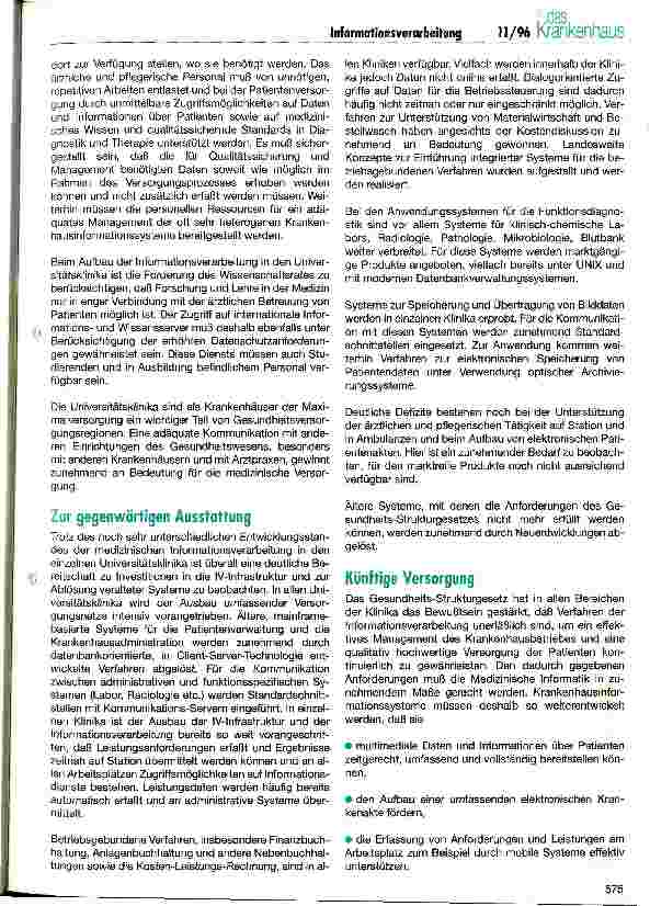 Vorschauseite 2: Die zukünftige Entwicklung der Informationsverarbeitung in den Universitätsklinika