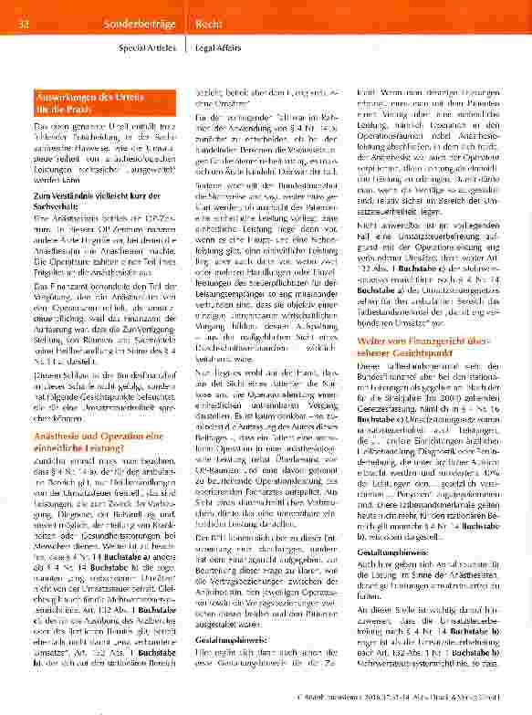 Vorschauseite 2: Neuere Entwicklungen zur Umsatzsteuerfreiheit für Anästhesisten