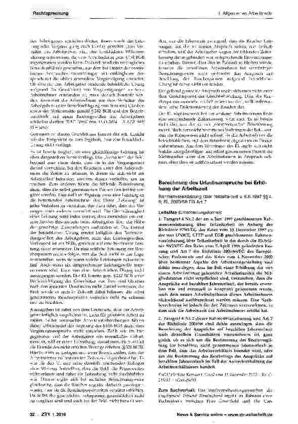Vorschauseite 2: Keine Vergütungspflicht für Raucherpausen -betriebliche Übung BGB §§611, 614, 151