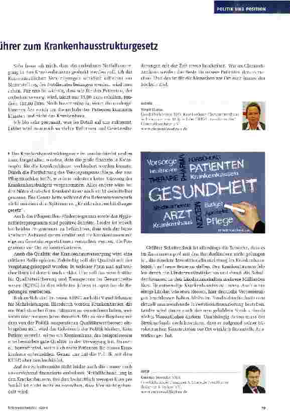 Vorschauseite 2: Etwas Licht und viel Schatten - Einschätzungen zweier Geschäftsführer zum Krankenhausstrukturgesetz