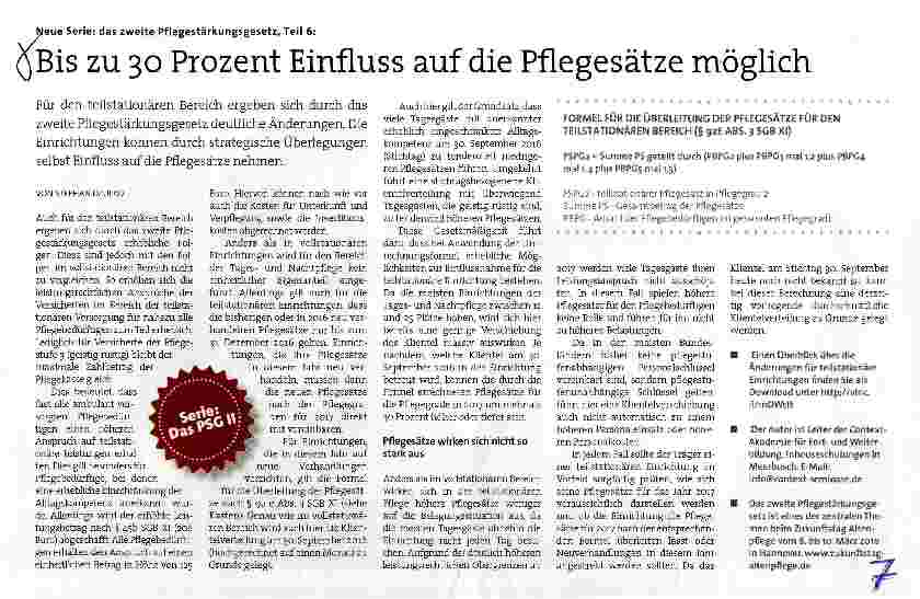 Vorschauseite 1: Bis zu 30 Prozent Einfluss auf die Pflegesätze möglich Neue Serie: das zweite Pflegestärkungsgesetz, Teil 6: