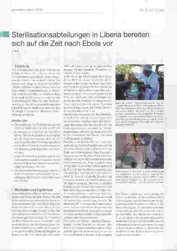 Vorschauseite 1: Sterilisationsabteilungen in Liberia bereiten sich auf die Zeit nach Ebola vor