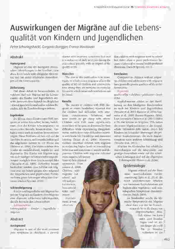 Vorschauseite 1: Auswirkungen der Migräne auf die Lebens qualität von Kindern und Jugendlichen