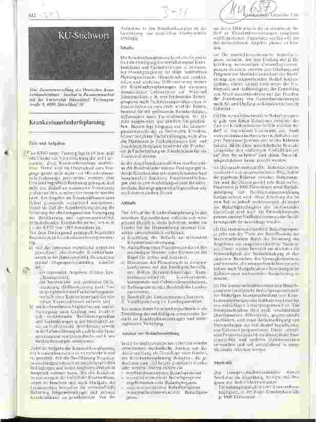 Vorschauseite 1: Krankenhausbedarfsplanung