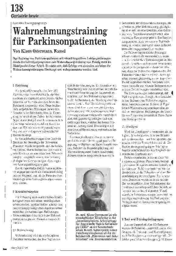 Vorschauseite 1: Wahrnehmungstraining für Parkinsonpatienten