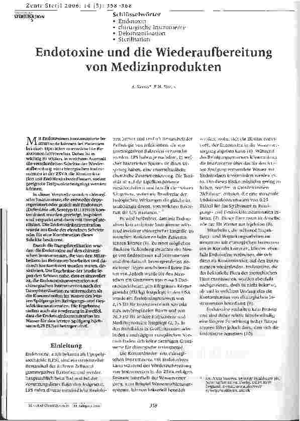 Vorschauseite 1: Endotoxine und die Wiederaufbereitung von Medizinprodukten