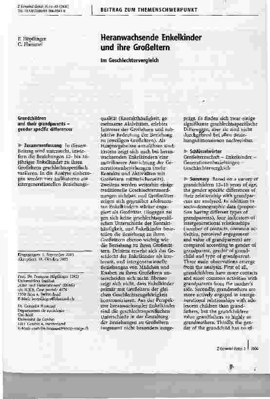 Vorschauseite 1: Heranwachsende Enkelkinder und ihre GroßelternIm Geschlechtervergleich