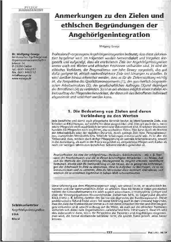 Vorschauseite 1: Anmerkungen zu den Zielen und ethischen Begründungen der Angehörigenintegration
