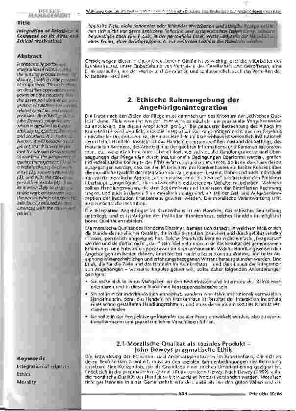 Vorschauseite 2: Anmerkungen zu den Zielen und ethischen Begründungen der Angehörigenintegration
