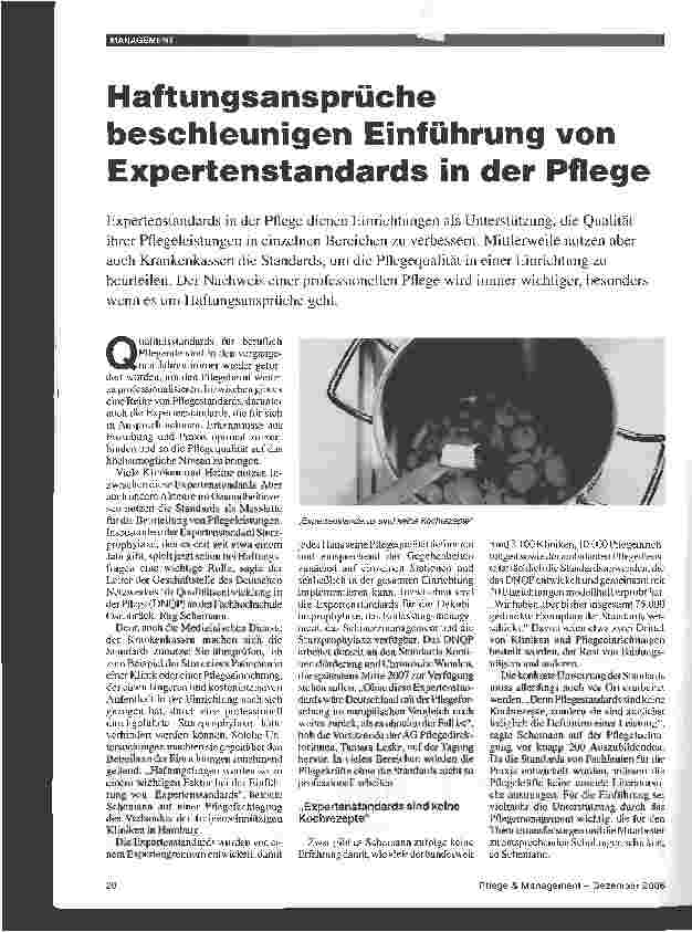 Vorschauseite 1: Haftungsansprüche beschleunigen Einführung von Expertenstandards in der Pflege