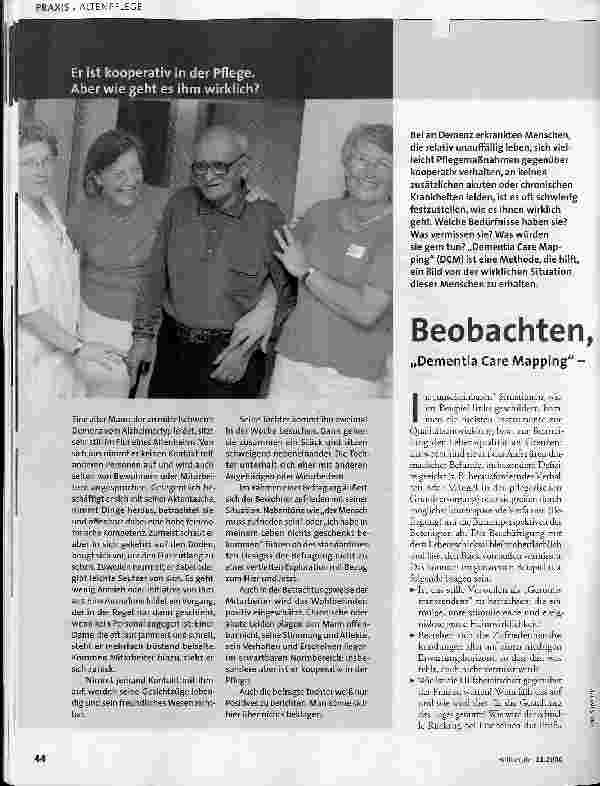 Vorschauseite 1: Beobachten, analysieren, verändern - Dementia Care Mapping - Neue Wege in der Demenzpflege