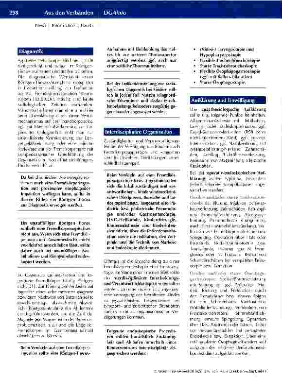 Vorschauseite 3: Interdisziplinäre Versorgung von Kindern nach Fremdkörperaspiration und Fremdkörperingestion