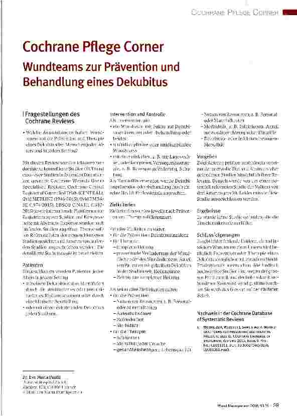 Vorschauseite 1: Cochrane Pflege Corner Wundteams zur Prävention und Behandlungeines Dekubitus