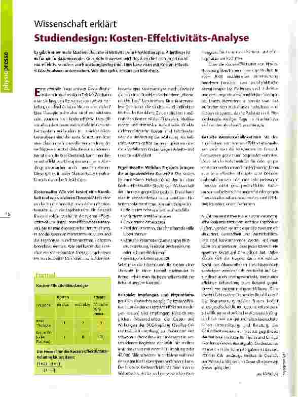 Vorschauseite 1: Wissenschaft erklärtStudiendesign: Kosten-Effektivitäts-Analyse