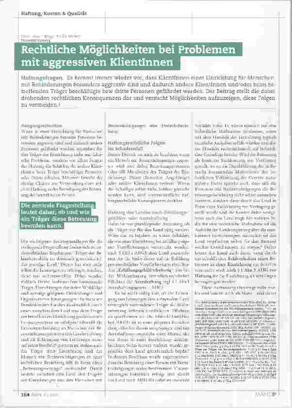 Vorschauseite 1: Rechtliche Möglichkeiten bei Problemen mit aggressiven Klientinnen