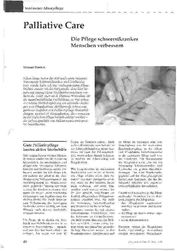 Vorschauseite 1: Palliative Care - Die Pflege schwerstkranker Menschen verbessern
