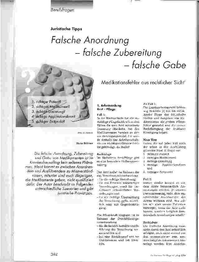 Vorschauseite 1: Falsche Anordnung - falsche Zubereitungfalsche GabeMedikationsfehler aus rechtlicher Sicht